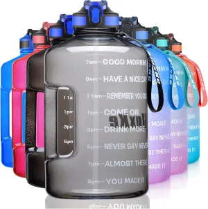 1 Gallon Motivational Sports Water Bottle with Time Marker, BPA Free 128oz Leak Proof Jug, Black, Plastic, 128 ounces, Fitness, Sports, Outdoor Activities