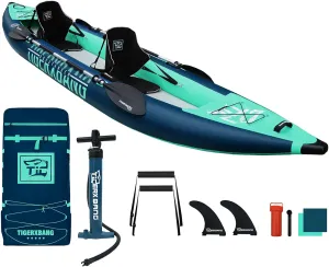 13.8'x37.8''x9.4'' Inflatable 2 Person Kayak, Touring Boat for Adults/Kids, Kayak Set with Removable Seat, Double Paddles, Foot Pedals, Hand Pump and Multifunctional Accessories