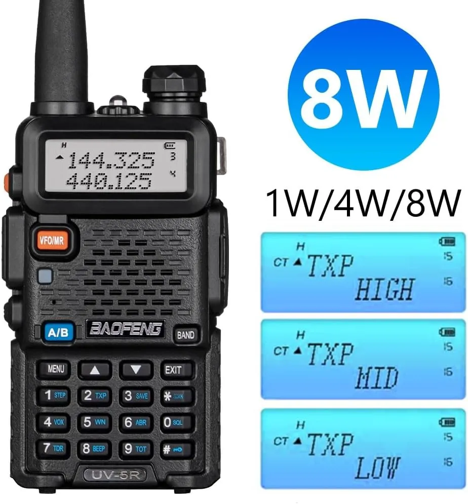 2 Pack BAOFENG UV-5R 8 Watt Ham Radio Handheld Long Range Two Way Radio with USB Charging & Long Antenna,Dual Band Ham Radio Baofeng Walkie Talkie