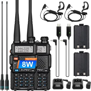 2 Pack BAOFENG UV-5R 8 Watt Ham Radio Handheld Long Range Two Way Radio with USB Charging & Long Antenna,Dual Band Ham Radio Baofeng Walkie Talkie