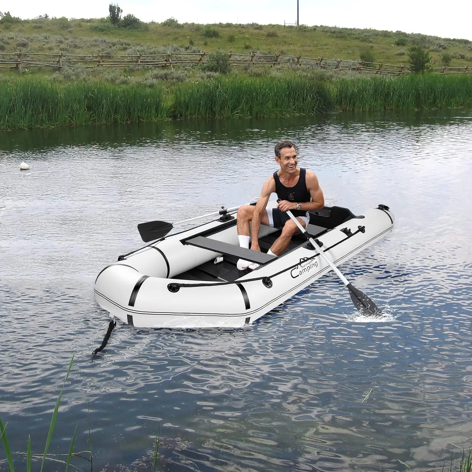 2 Person Inflatable Boat, Raft Inflatable Kayak with Foot Pump & Paddle US in Stock Inflatable Boat for Adults,Portable Fishing Boat