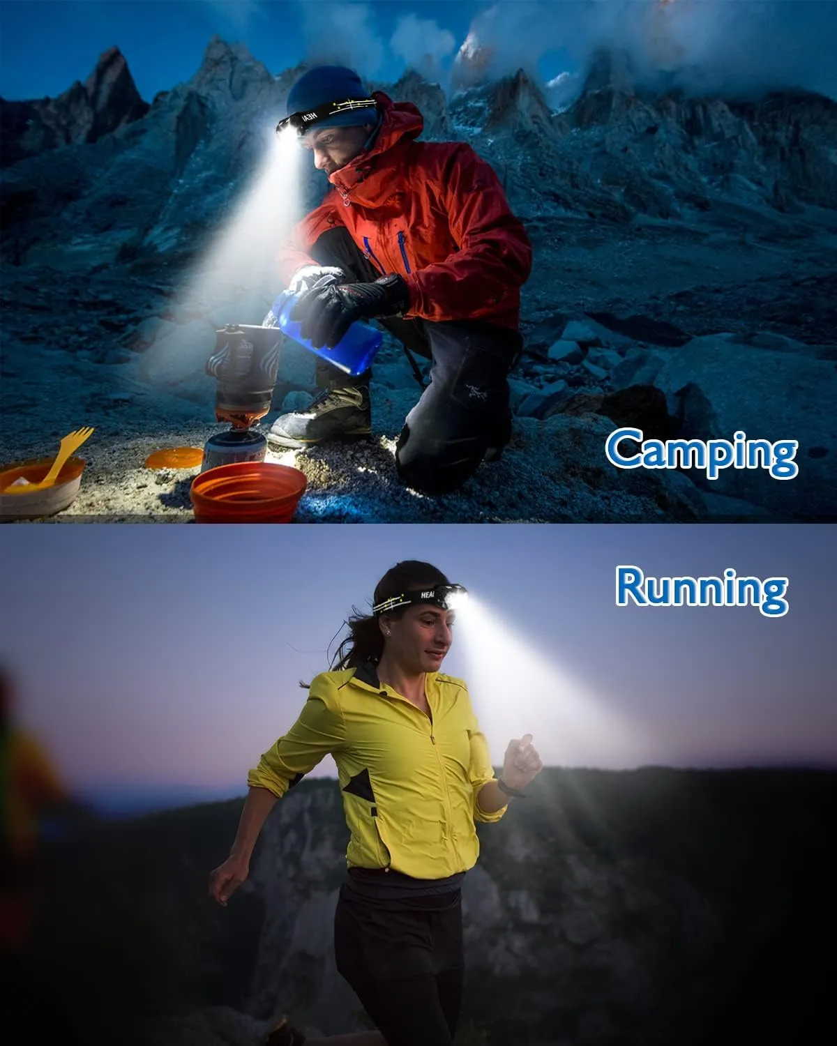 2000LM Ultra Bright 9 LED Headlamp, 2 Pack USB C Rechargeable Headlights, 10 Modes, Motion Sensor, Waterproof Head Lamp Flashlight with Red Light, Adjustable Headband for Adults Camping