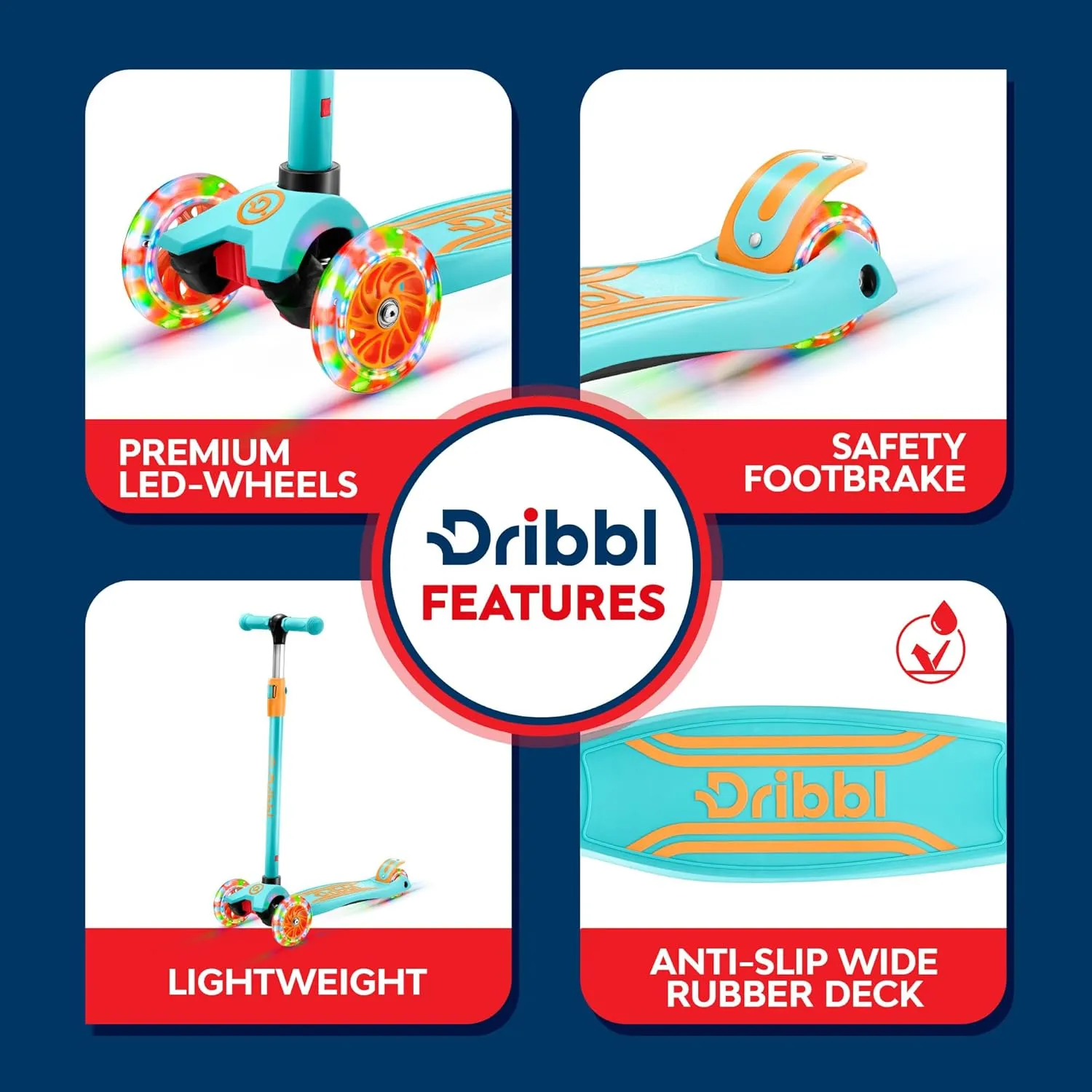 3-Wheel Kids Scooter - Lean-to-Steer Technology, Adjustable Height Handlebar, Wide Deck, Scooter for Boys & Girls Ages 3 , Child Safety Approved, Support Riders Up To 165 lbs, Light Blue/Orange