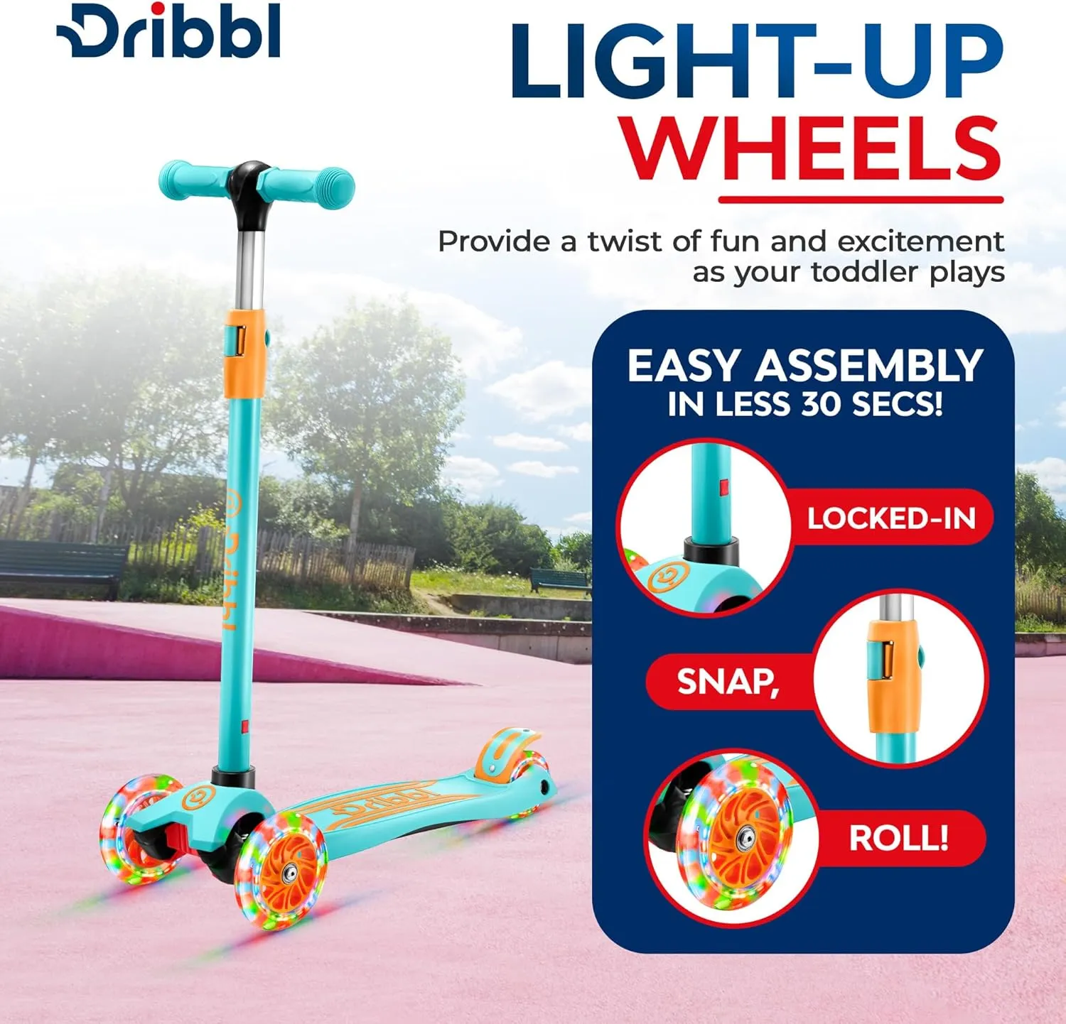 3-Wheel Kids Scooter - Lean-to-Steer Technology, Adjustable Height Handlebar, Wide Deck, Scooter for Boys & Girls Ages 3 , Child Safety Approved, Support Riders Up To 165 lbs, Light Blue/Orange