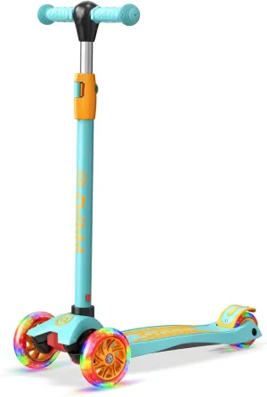 3-Wheel Kids Scooter - Lean-to-Steer Technology, Adjustable Height Handlebar, Wide Deck, Scooter for Boys & Girls Ages 3 , Child Safety Approved, Support Riders Up To 165 lbs, Light Blue/Orange