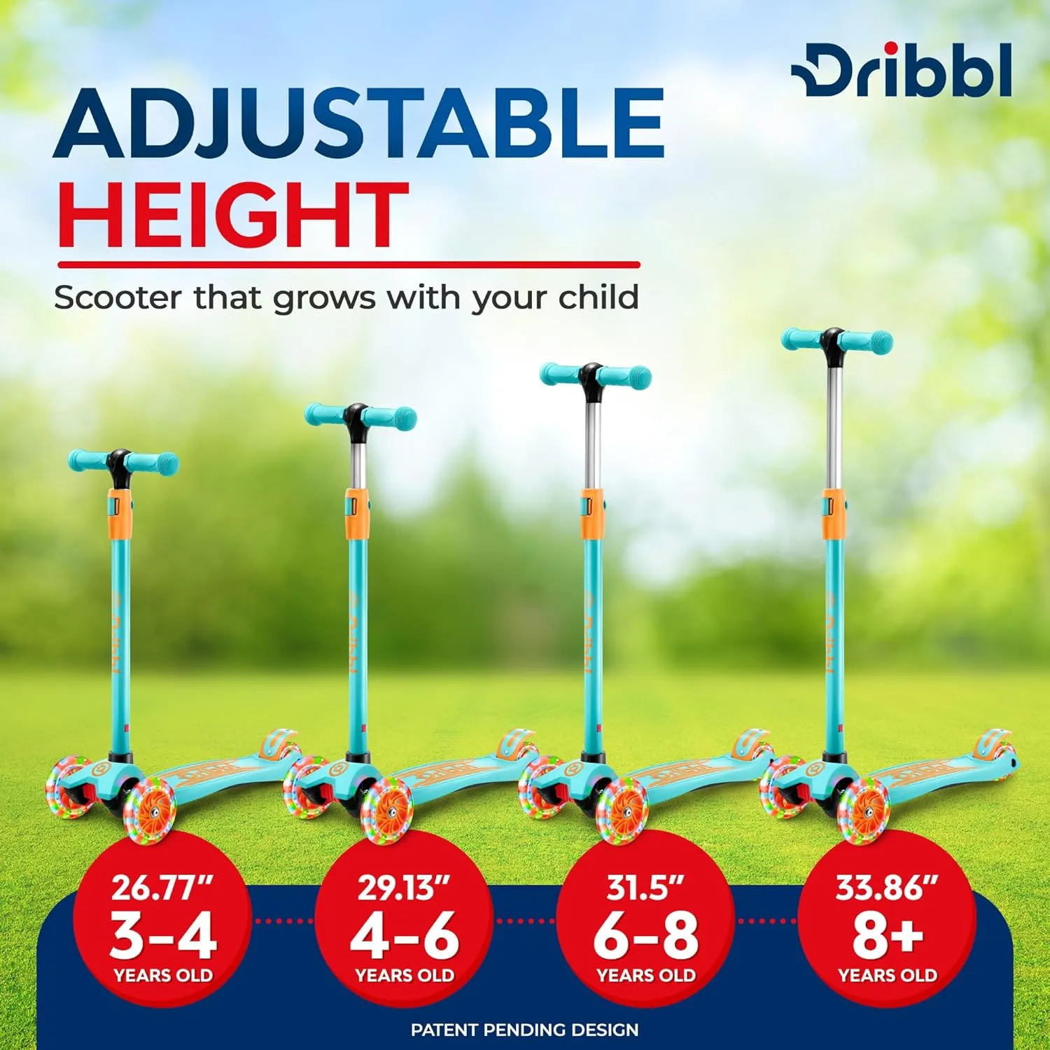 3-Wheel Kids Scooter - Lean-to-Steer Technology, Adjustable Height Handlebar, Wide Deck, Scooter for Boys & Girls Ages 3 , Child Safety Approved, Support Riders Up To 165 lbs, Light Blue/Orange