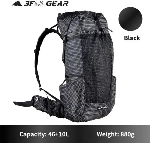 3F UL GEAR QiDian Pro UL 46 10L Backpack Outdoor Climbing Bag Camping Hiking Bags UHMWPE ultralight (Black)