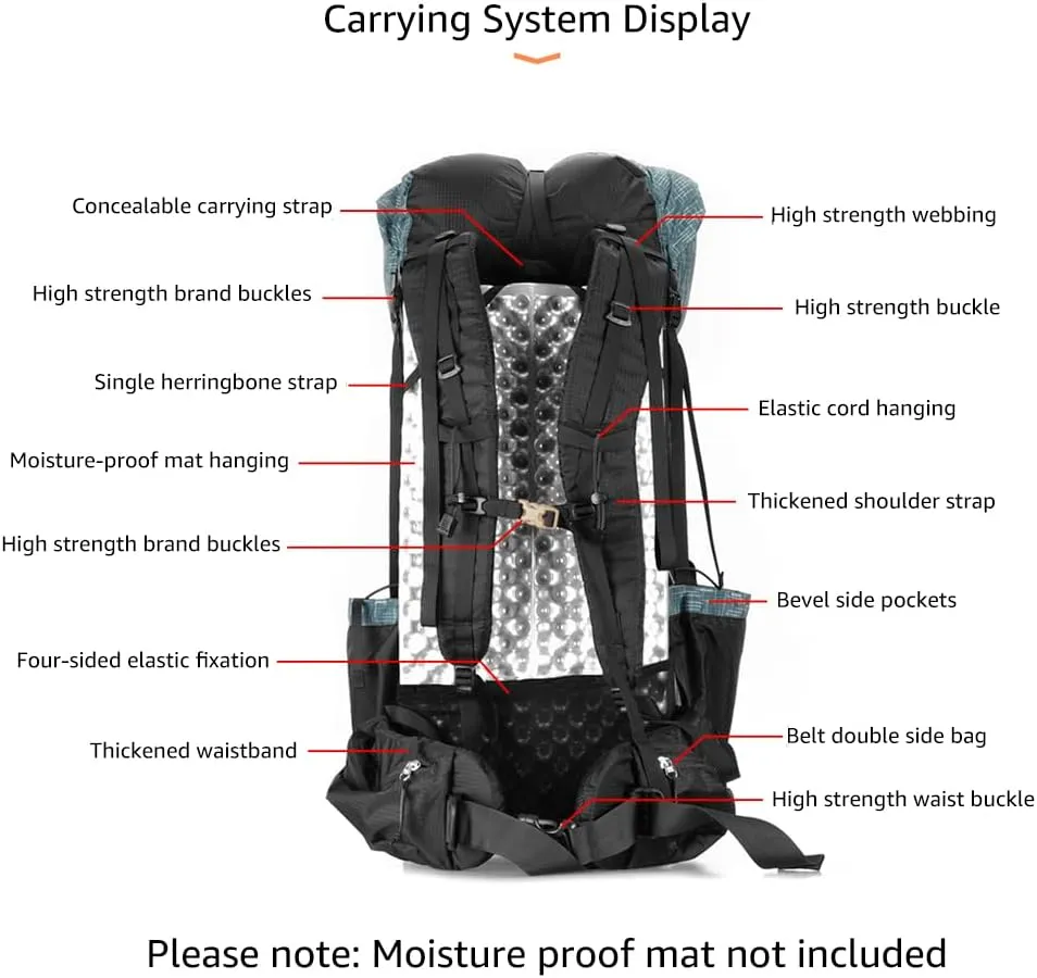 3FULGEAR QiDian Hiking Backpack for Men Women 56L(40 16) Lightweight Outdoor Camping Bag Trekking Daypack (Grey)