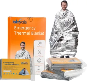 4 Pack Emergency Mylar Thermal Blanket, Space Blankets Survival, Foil Blankets for Warmth, Heat Reflective Blanket for Outdoors, Camping, Hiking, Marathons, First Aid