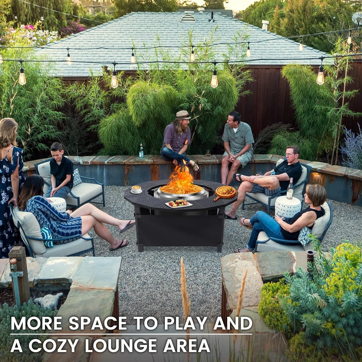 40 in Fire Pit Surround Tabletop for Solo Stove Bonfire and Ranger Wood Burning, Powder-Coated Steel Tabletop for Solo Stove Bonfire Accessories, 24 in Inner, Fits Most Wood Burning Fire Pit.