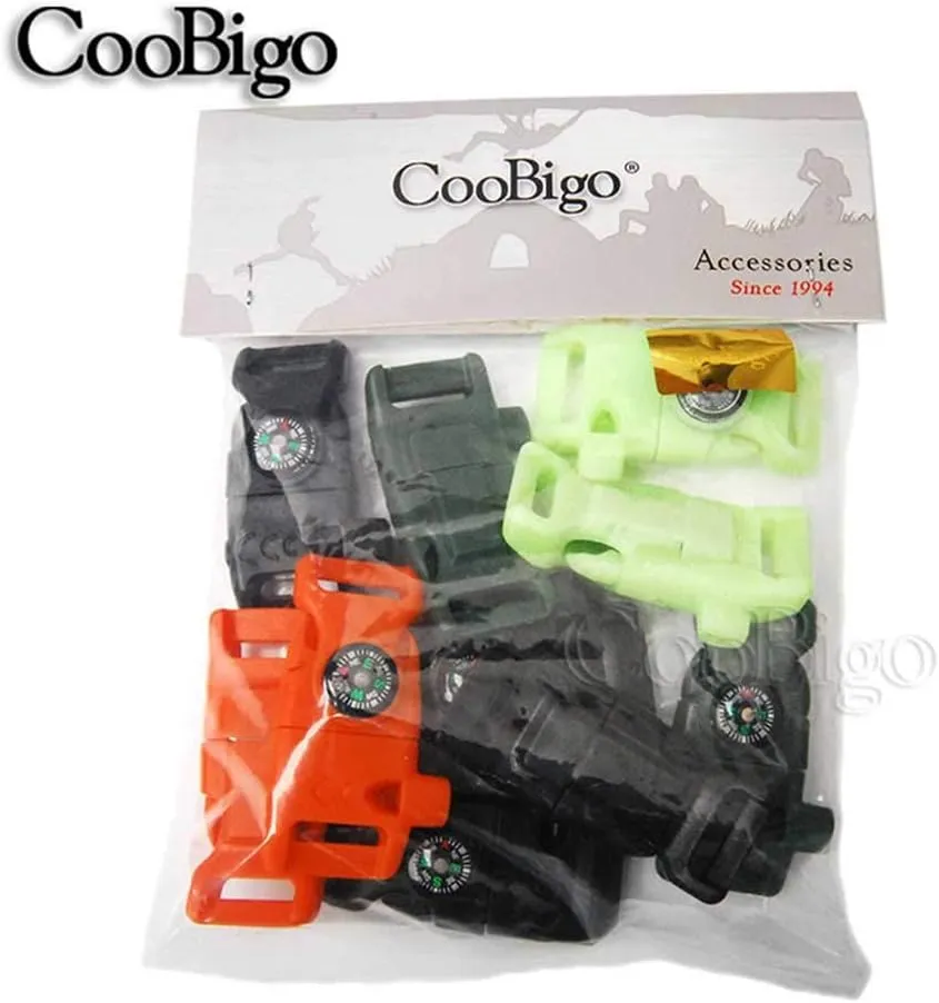 5/8 Inch Compass Flint Scraper Fire Starter Whistle Buckle Paracord Bracelet Outdoor Camping Emergency Survival Travel Kits