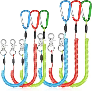 6 Pack Heavy Duty Fishing Lanyard Steel Wire Coiled Lanyard Kayak Retractable Tool Leash Fishing Rod Safety Lanyard Gear Lanyard with Alloy Clips for Pliers Boating