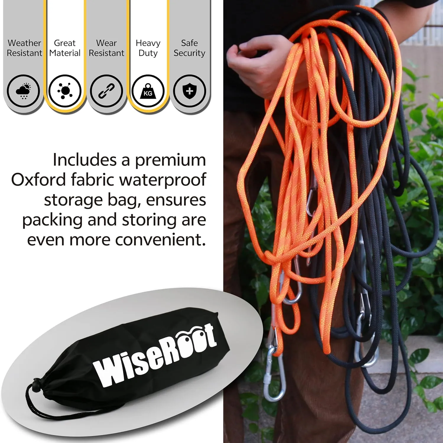8mm Static Climbing Rope: Heavy Duty Outdoor Rock Climbing Rope for Arborist Tree Work, Rescue, Camping & Hiking, (10m/32ft, 20m/64ft, 30m/96ft) Orange/Black