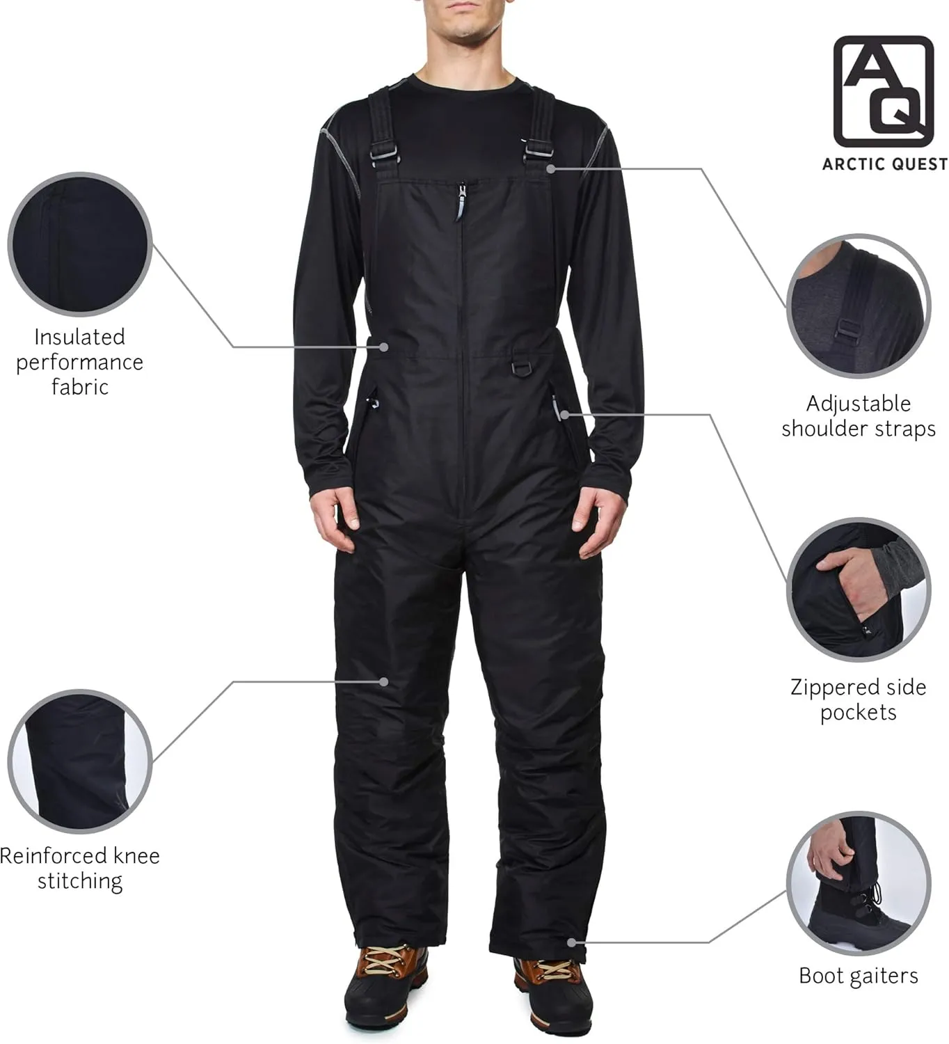 Arctic Quest Mens Insulated Snow and Ski Bib Overalls Snow Pants Snowboard Mens Overalls for Fishing, Hunting, Snowmobiling