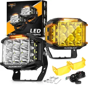Auxbeam 5" 168W LED Cube Pods Offroad Driving Light with Amber Covers, 16440LM Bright Square Offroad Lights with Side Shooter 270 Combo Beam Ditch Light, DRL for Jeep ATV Wrangler Ford Truck Pickup