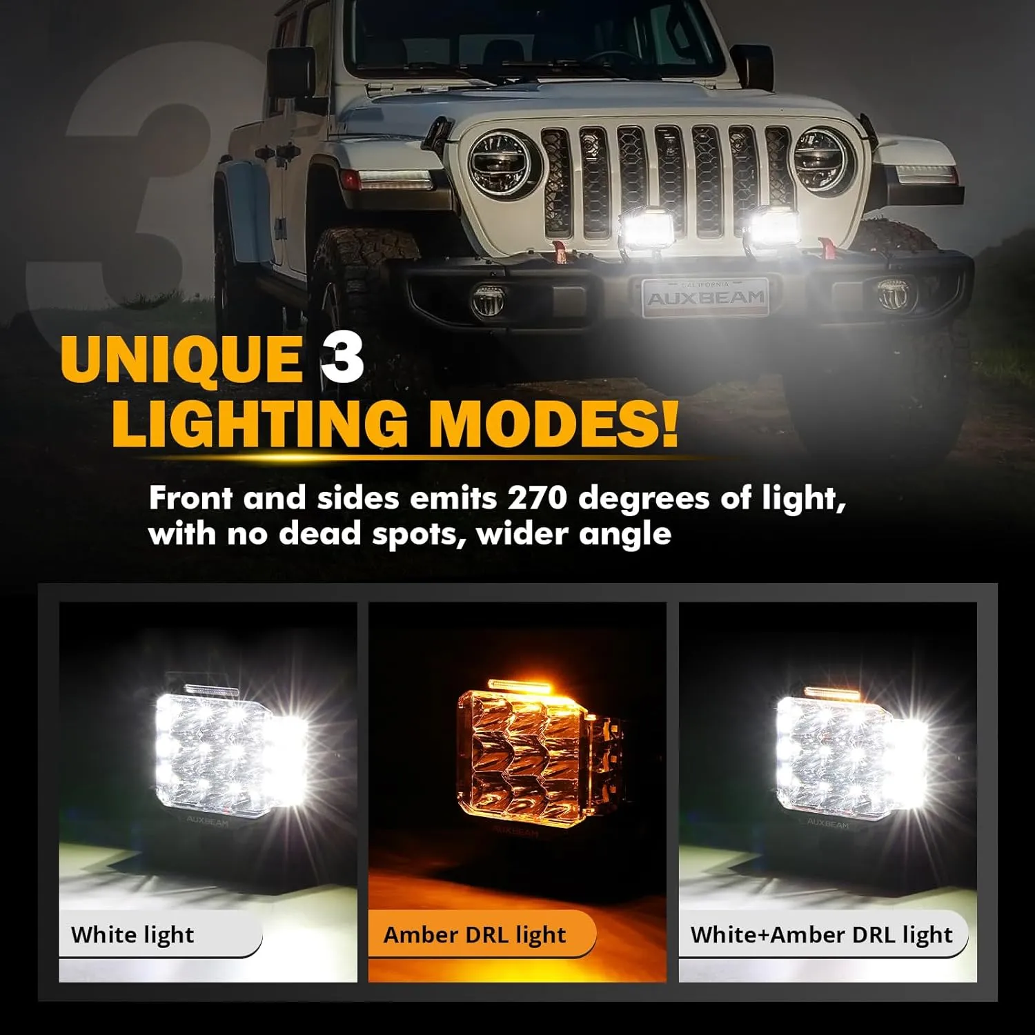 Auxbeam 5" 168W LED Cube Pods Offroad Driving Light with Amber Covers, 16440LM Bright Square Offroad Lights with Side Shooter 270 Combo Beam Ditch Light, DRL for Jeep ATV Wrangler Ford Truck Pickup