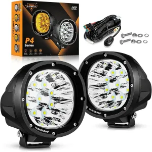Auxbeam P4 Series 4 Inch 90W Round LED Offroad Lights, Spot Beam LED Pod Lights Off-Road Spotlights, 4x4 4WD Driving Light Bar A-Pillar Bumper Grille Hood Mount, Pair