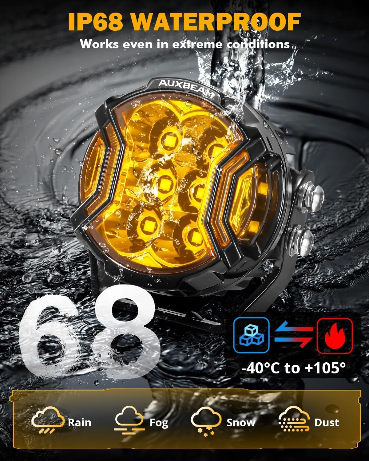 Auxbeam V-Ultra Series 3 Inch 108W LED Round Pods, 3 Modes Offroad Driving Side Shooter Light with Amber DRL, 270 Ultra-Wide Amber Cube Universal Spotlights with Covers & DT Plug Wiring Harness