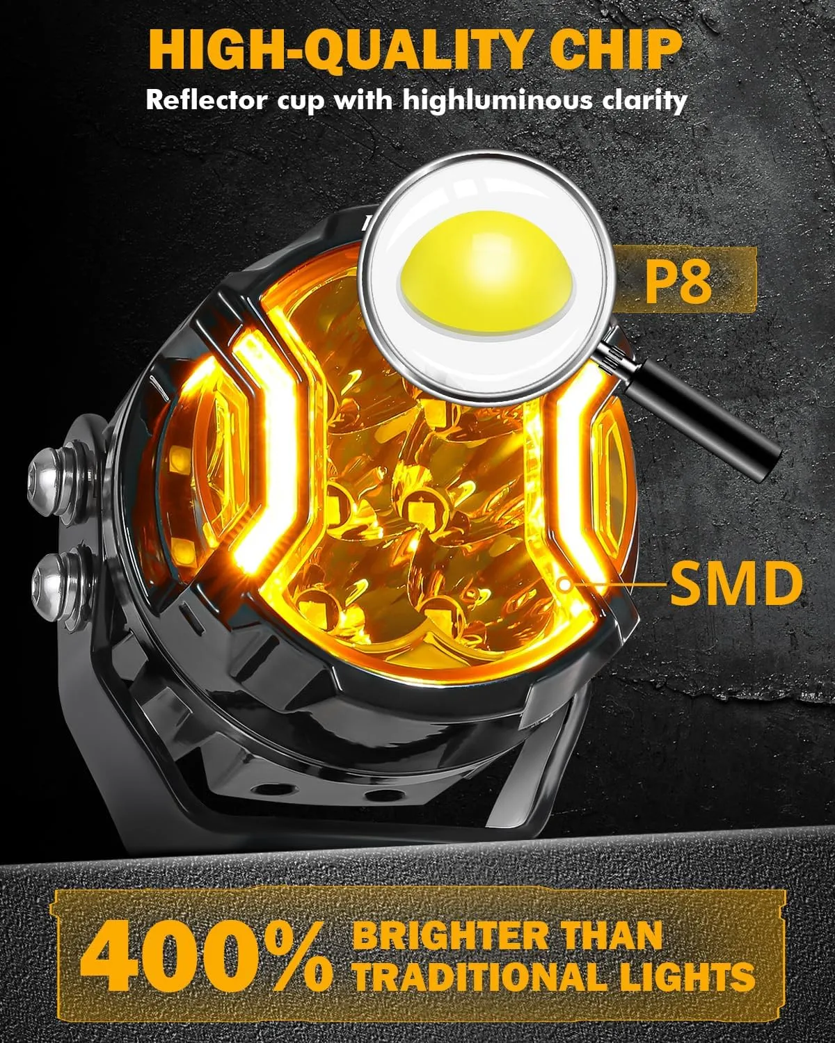 Auxbeam V-Ultra Series 3 Inch 108W LED Round Pods, 3 Modes Offroad Driving Side Shooter Light with Amber DRL, 270 Ultra-Wide Amber Cube Universal Spotlights with Covers & DT Plug Wiring Harness