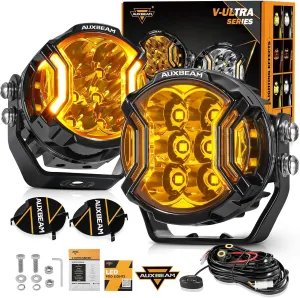 Auxbeam V-Ultra Series 3 Inch 108W LED Round Pods, 3 Modes Offroad Driving Side Shooter Light with Amber DRL, 270 Ultra-Wide Amber Cube Universal Spotlights with Covers & DT Plug Wiring Harness