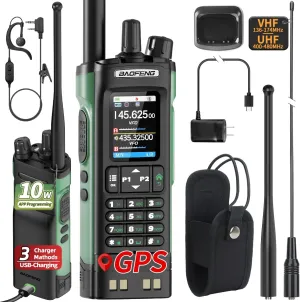 BAOFENG UV-32 Ham Radio Long Range 10W Rechargeable Walkie Talkies UV32 5RM K5 Handheld Two Way Radio NOAA Weather Radio with GPS,APP Programming,Copy Frequency,USB-C Charging for Hiking Hunting