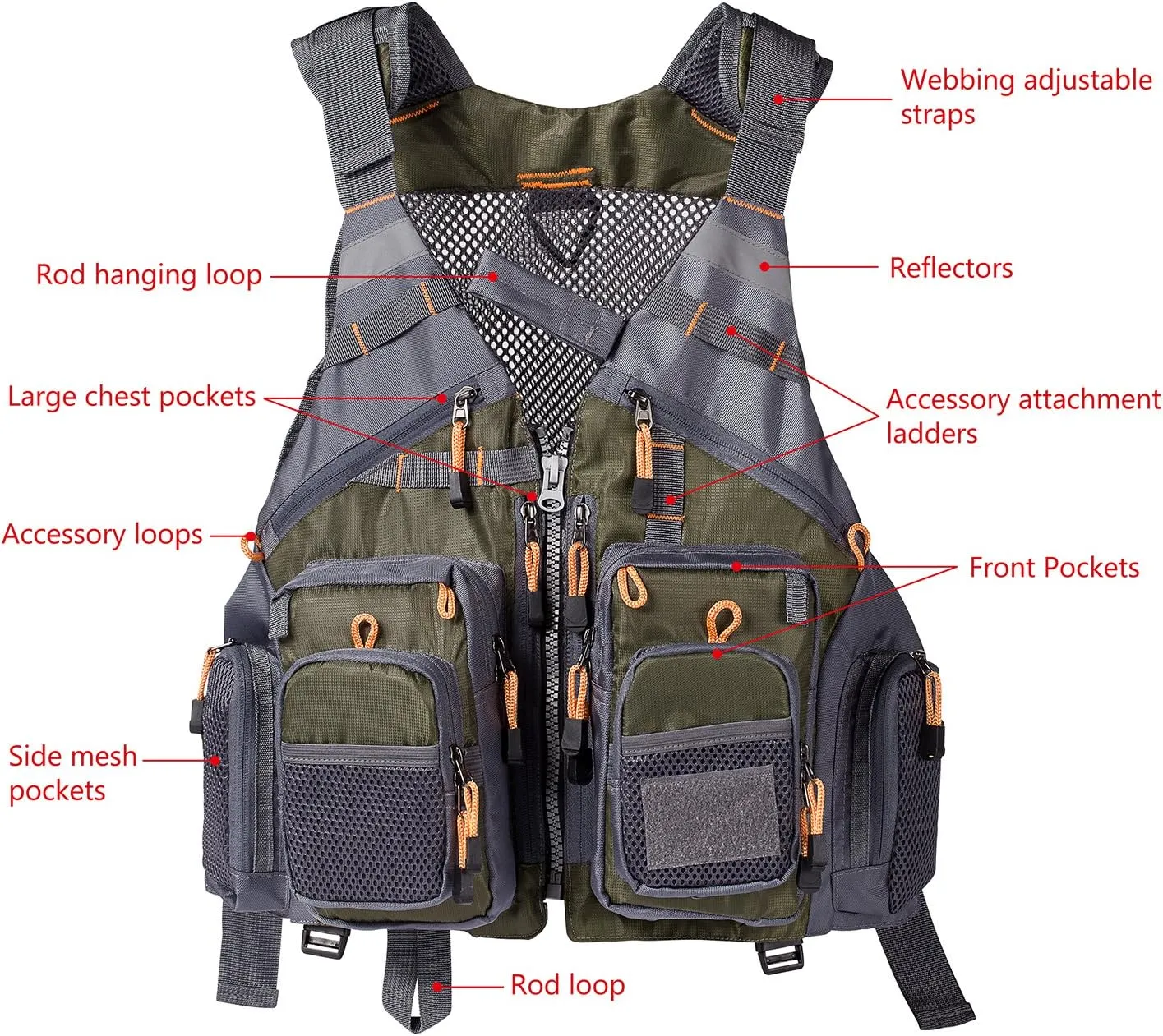 BASSDASH Strap Fishing Vest Adjustable for Men and Women, for Fly Bass Fishing and Outdoor Activities