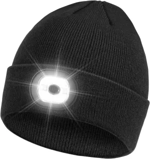 Beanie Headlamp - Unisex Winter Knit Cap Gifts for Men Dad Father with LED Hands Free USB Rechargeable Caps