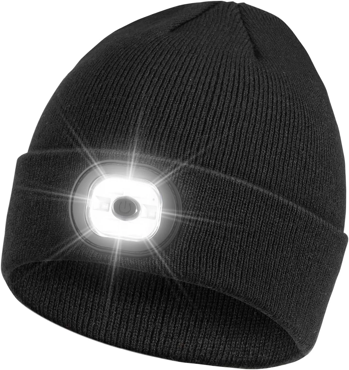 Beanie Headlamp - Unisex Winter Knit Cap Gifts for Men Dad Father with LED Hands Free USB Rechargeable Caps