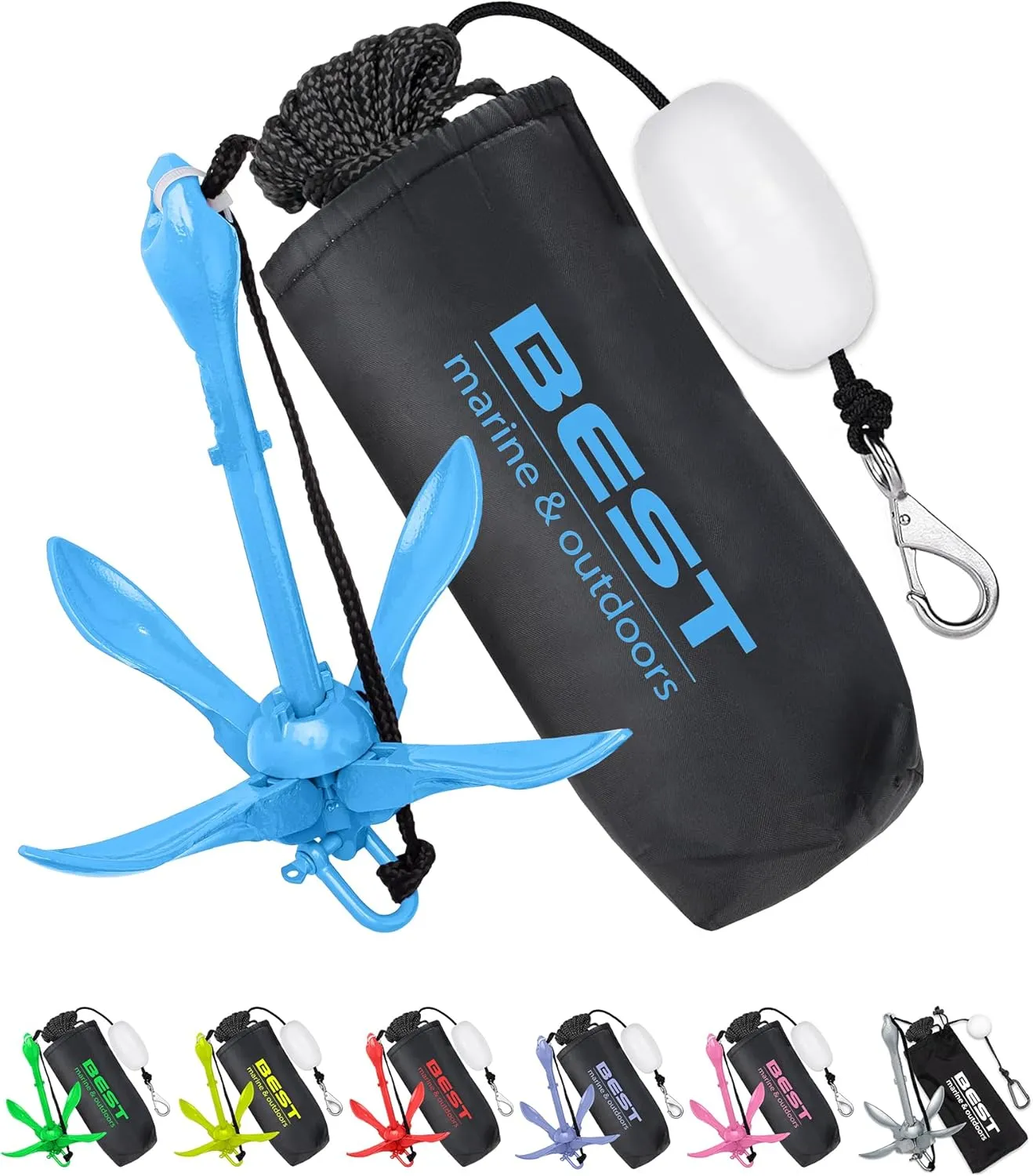 Best Marine and Outdoors Kayak Anchor, 3.5 Pound Anchor System Kit for Kayaks, Canoes, SUP Paddle Boards & Jet Skis, Fishing, Boating & Kayaking Accessories