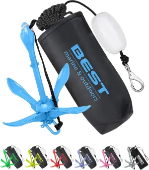 Best Marine and Outdoors Kayak Anchor, 3.5 Pound Anchor System Kit for Kayaks, Canoes, SUP Paddle Boards & Jet Skis, Fishing, Boating & Kayaking Accessories