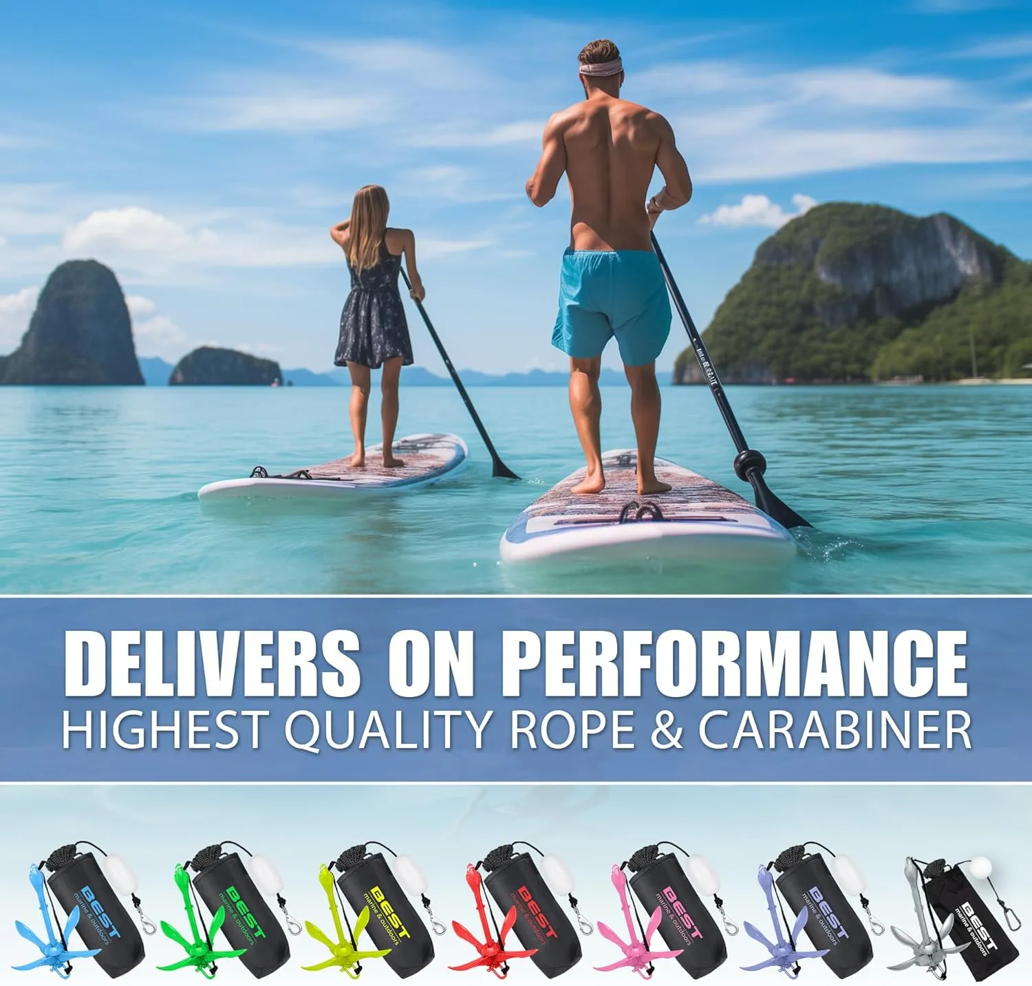 Best Marine and Outdoors Kayak Anchor, 3.5 Pound Anchor System Kit for Kayaks, Canoes, SUP Paddle Boards & Jet Skis, Fishing, Boating & Kayaking Accessories