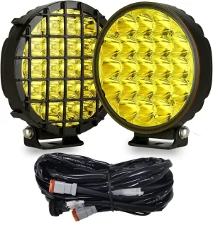 BIGLIONX 6inch 2pcs Amber Round LED Offroad Lights Amber Offroad Driving Fog Lights with Wiring Harness 210W 32000LM Waterproof IP68 IP69K 12V 24V for Pickup Trucks ATV UTV SUV