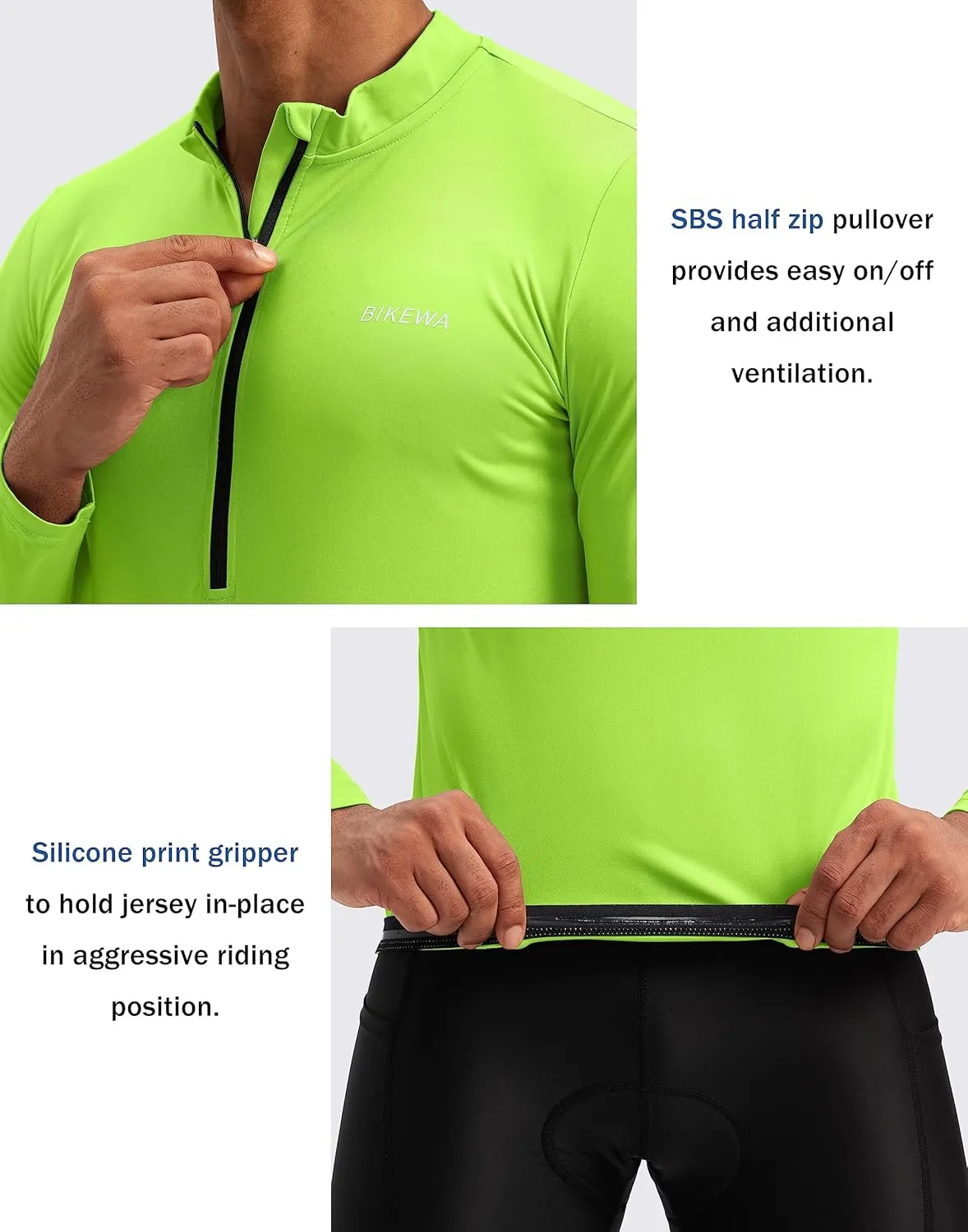 Bikewa Men's Cycling Jersey with 3 1 Rear Zipper Pockets Long Sleeve Moisture Wicking UPF 50  Half Zip Riding Bike Shirts