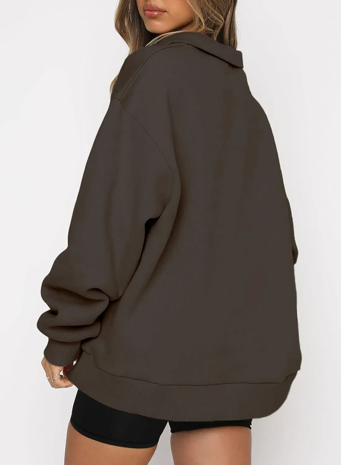 BLENCOT Women Half Zip Oversized Sweatshirts Long Sleeve Solid Color Drop Shoulder Fleece Workout Pullover S-2XL