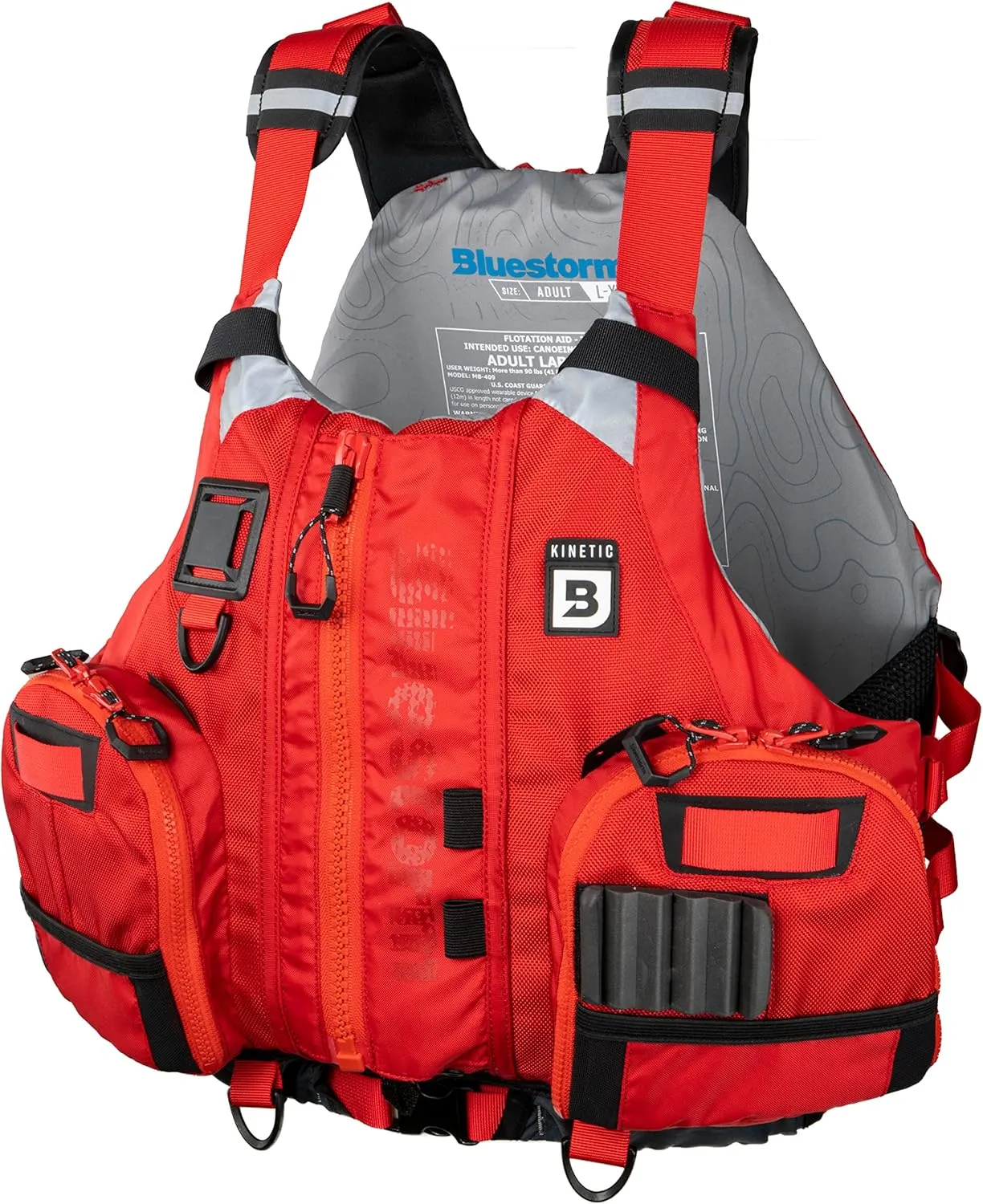 BLUESTORM Kinetic Fishing Life Jacket (PFD) | Fully Adjustable | Slim Back | Large Pockets | US Coast Guard Approved | for Kayaking, Fishing and More