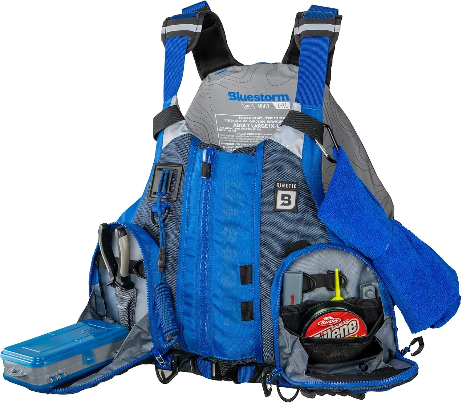 BLUESTORM Kinetic Fishing Life Jacket (PFD) | Fully Adjustable | Slim Back | Large Pockets | US Coast Guard Approved | for Kayaking, Fishing and More