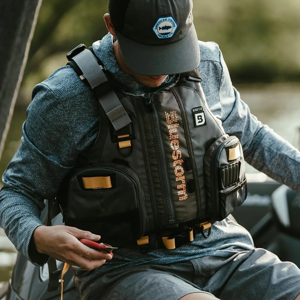 BLUESTORM Kinetic Fishing Life Jacket (PFD) | Fully Adjustable | Slim Back | Large Pockets | US Coast Guard Approved | for Kayaking, Fishing and More