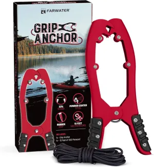 Canoe Anchor Grip - Boat, Float Tube & Kayak Fishing Accessories, Kayaking Equipment - Brush Clamp Anchor with Teeth - Gripper with 15ft Paracord - Rubber Grips - Coated Steel -