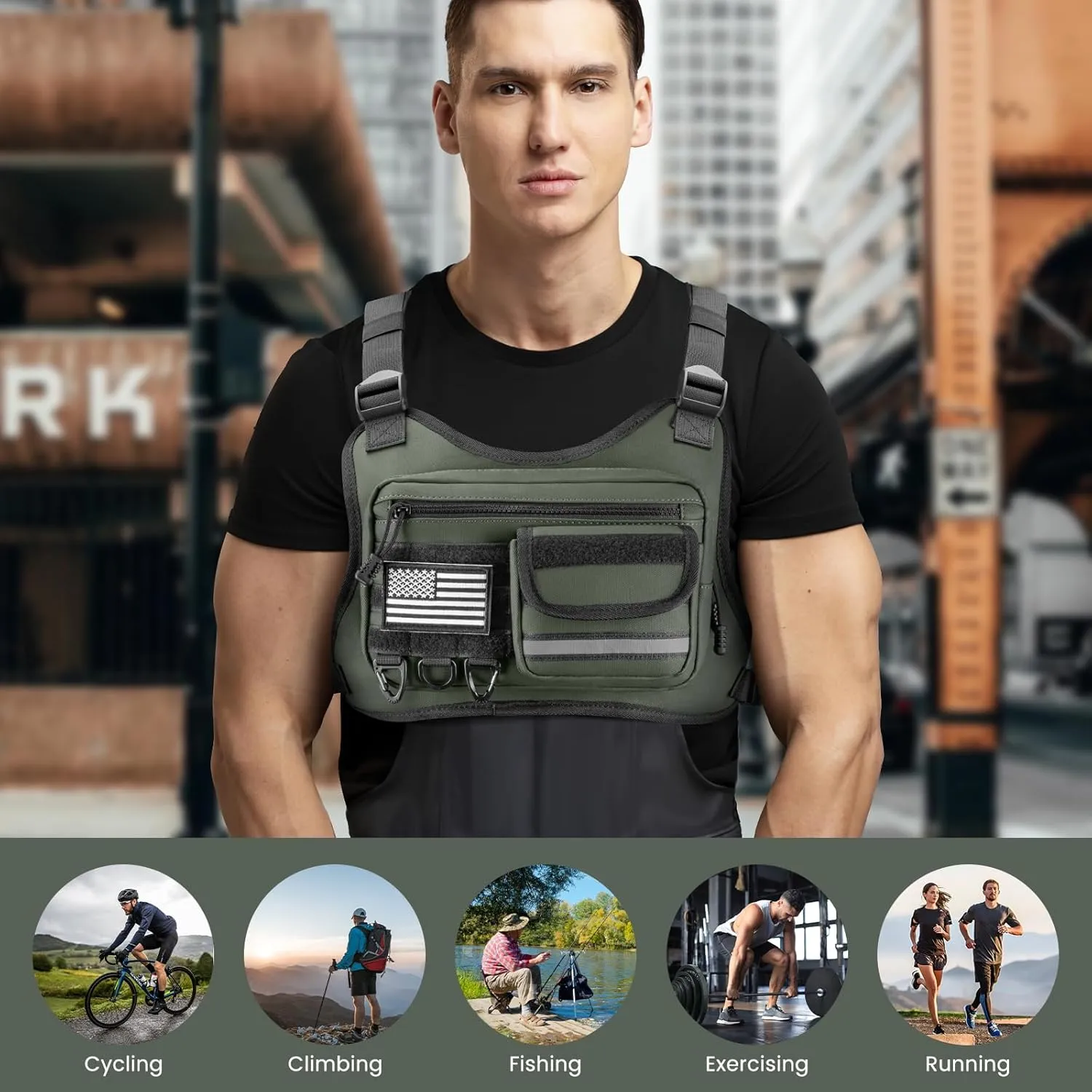 Chest Bag for Men Women, Tactical Vest with Removal Pistol Holster, Chest Pack for Hiking, Cycling, Workouts