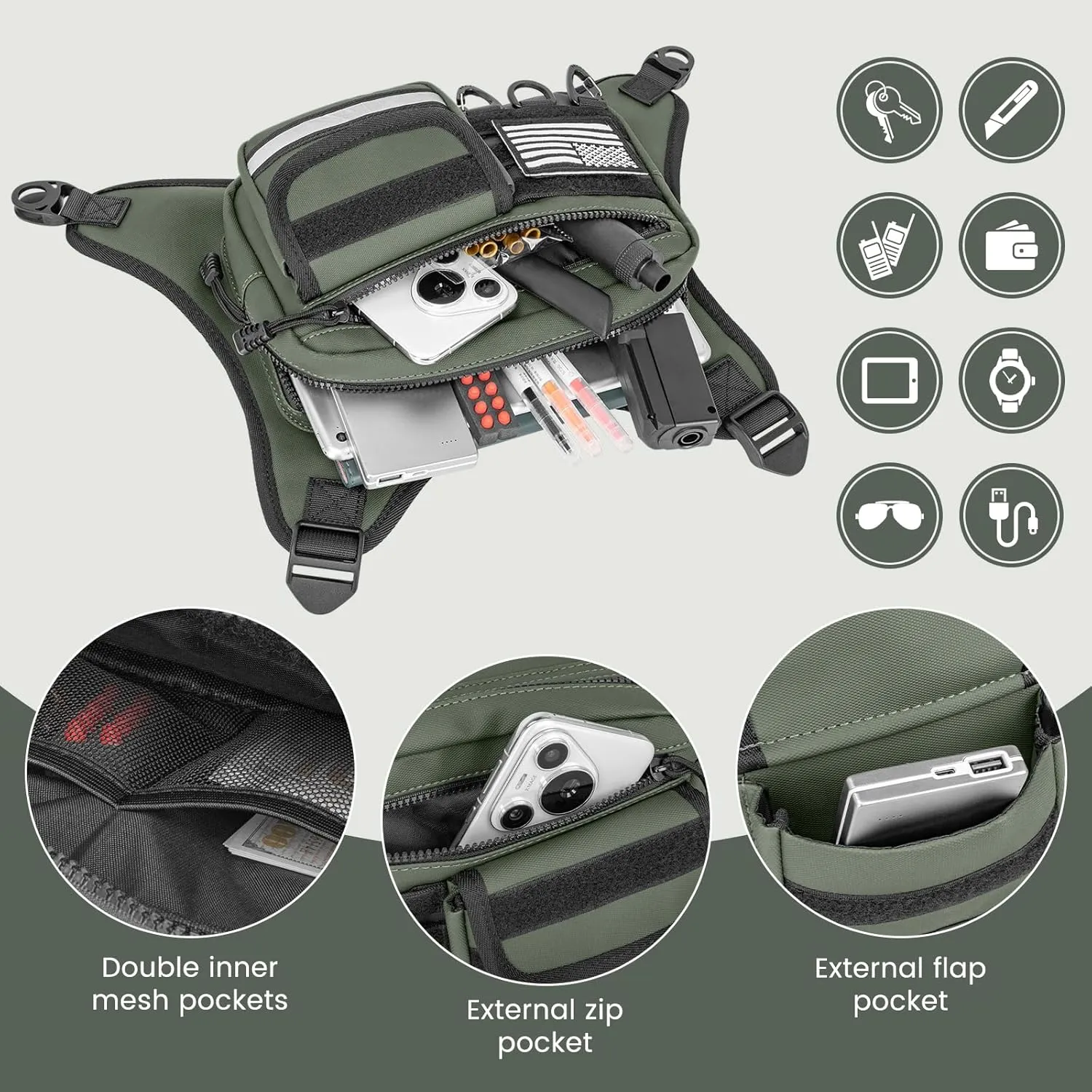 Chest Bag for Men Women, Tactical Vest with Removal Pistol Holster, Chest Pack for Hiking, Cycling, Workouts