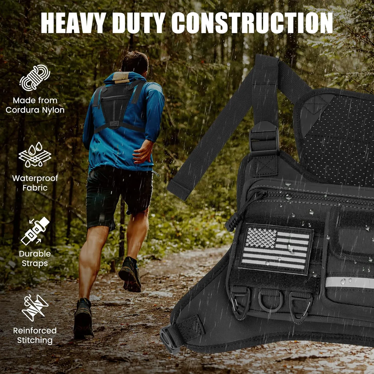 Chest Bag for Men Women, Tactical Vest with Removal Pistol Holster, Chest Pack for Hiking, Cycling, Workouts