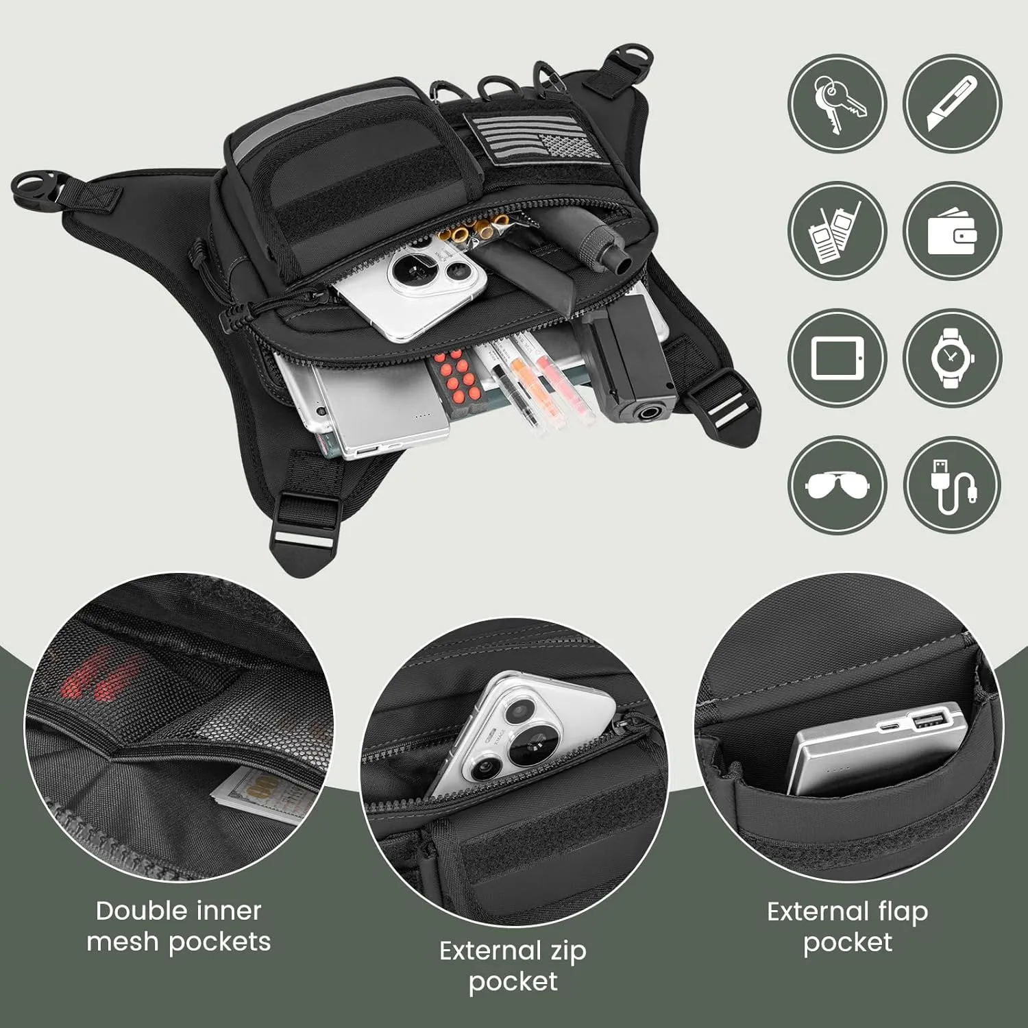 Chest Bag for Men Women, Tactical Vest with Removal Pistol Holster, Chest Pack for Hiking, Cycling, Workouts