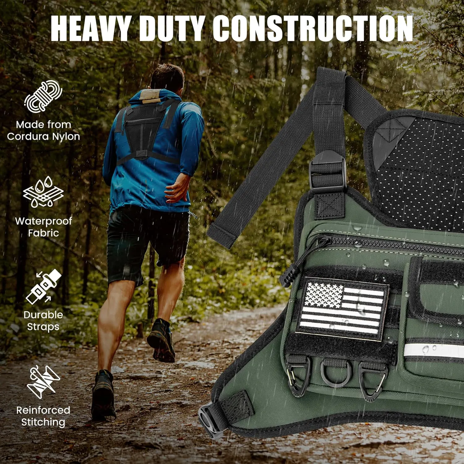 Chest Bag for Men Women, Tactical Vest with Removal Pistol Holster, Chest Pack for Hiking, Cycling, Workouts