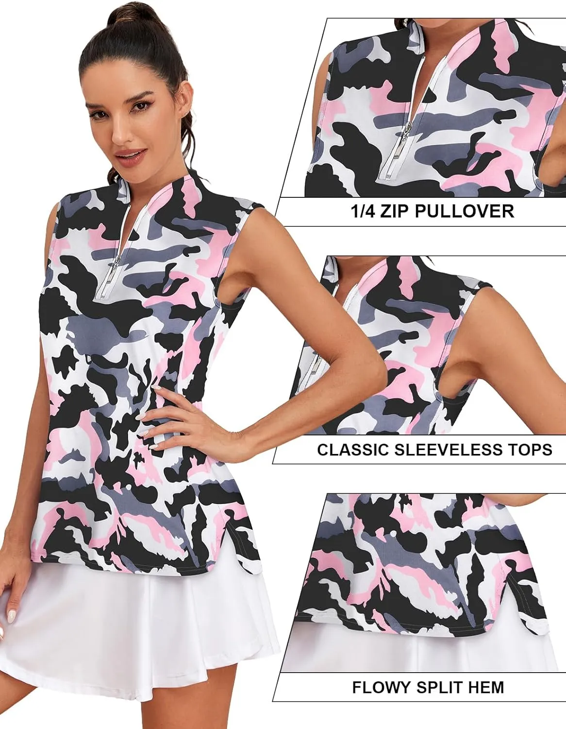 Cucuchy Style Womens Golf Shirts Sleeveless 1/4 Zip Up Moisture Wicking Tennis Polo Tank Tops M-3XL