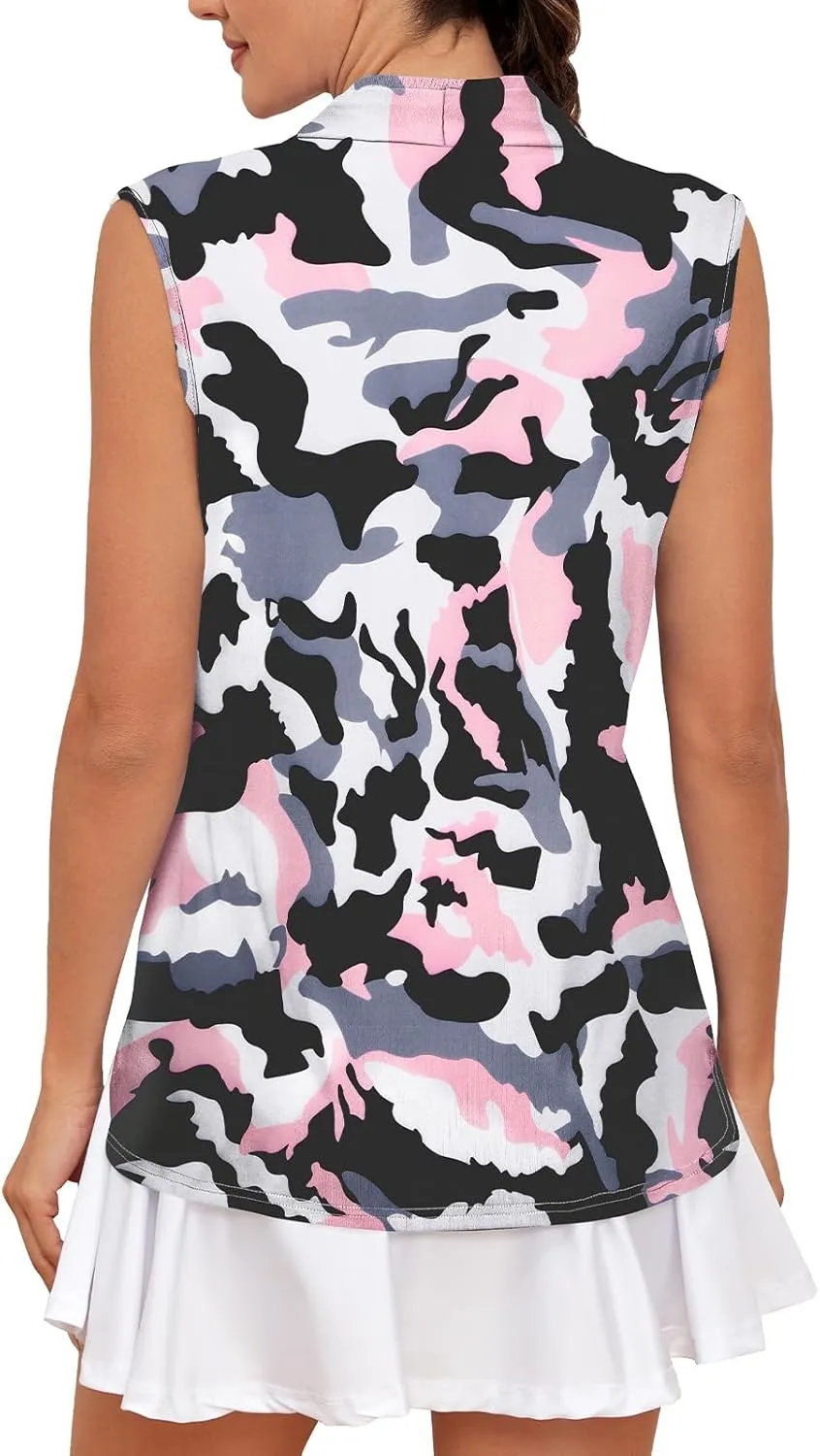 Cucuchy Style Womens Golf Shirts Sleeveless 1/4 Zip Up Moisture Wicking Tennis Polo Tank Tops M-3XL