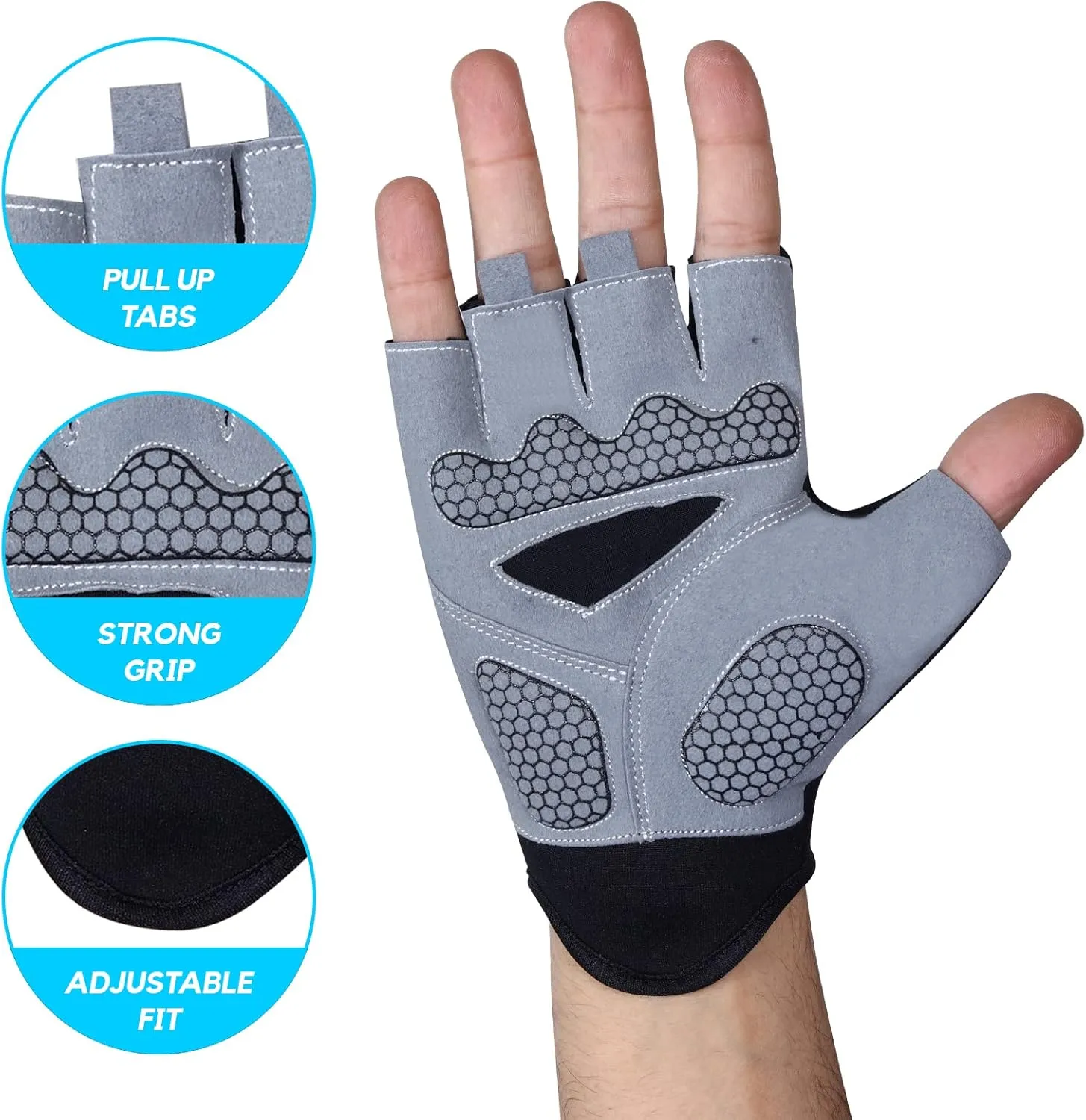 Cycling Gloves Half Finger Unisex Padded Grips Palm Bicycle Riding MTB Bike Gloves Non-Slip Fingerless Short Mountain Ride Mens Sports Hiking Climbing Camping Gym