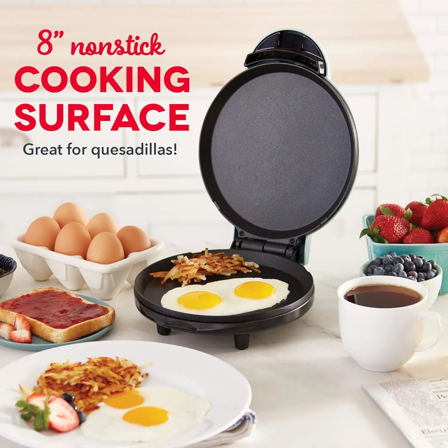 DASH 8 Express Electric Round Griddle for for Pancakes, Cookies, Burgers, Quesadillas, Eggs & other on the go Breakfast, Lunch & Snacks - Aqua