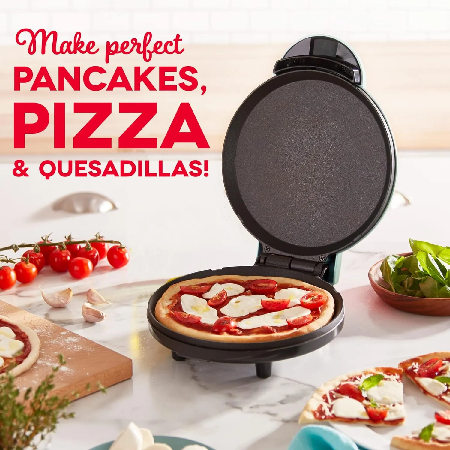 DASH 8 Express Electric Round Griddle for for Pancakes, Cookies, Burgers, Quesadillas, Eggs & other on the go Breakfast, Lunch & Snacks - Aqua