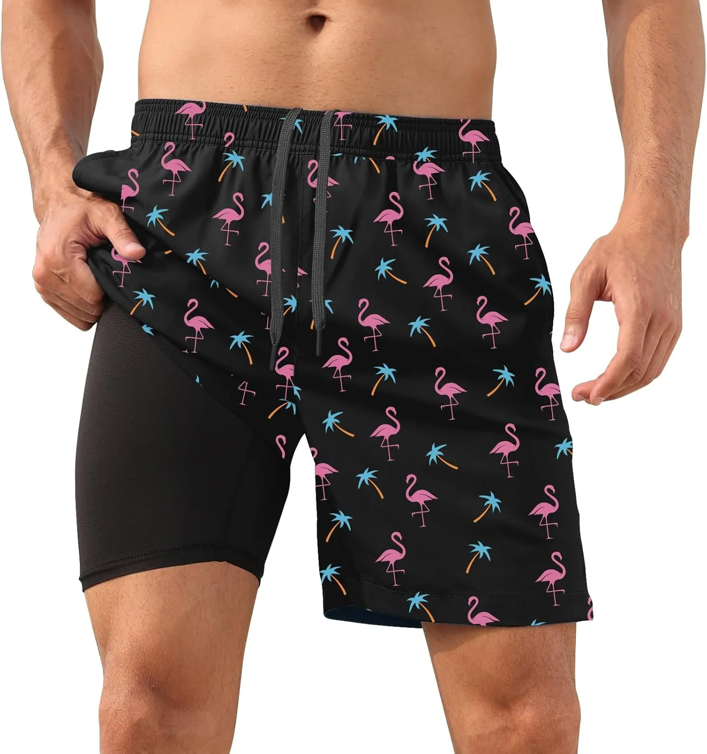 DEOLAX Mens Swim Trunks 7 Inch Inseam Summer Dry Fit Swimming Trunks Board Shorts Lightweight Workout Mens Bathing Suit