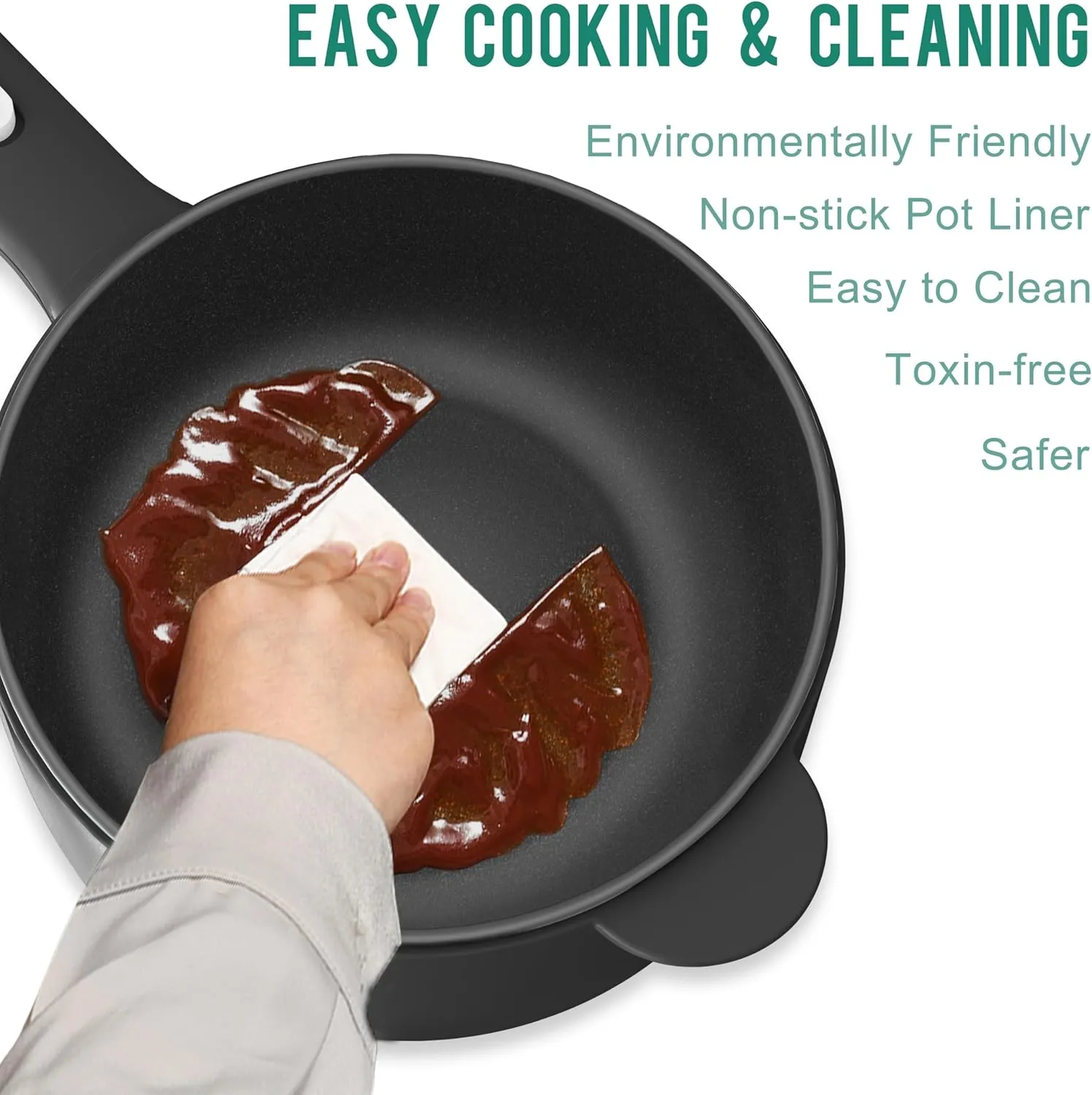 Dezin Electric Cooker, 2L Non-Stick Saut Pan, Rapid Noodles Cooker, Mini Pot for Ramen with Power Adjustment, Dorm Room Essential